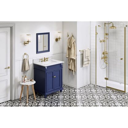 Hardware Resources Jeffrey Alexander Silver Label Douglas 30" Hale Blue Freestanding Vanity With White Carrara Marble Vanity Top, Backsplash and Rectangle Undermount Sink