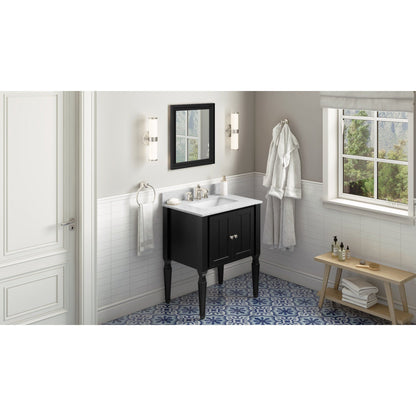 Hardware Resources Jeffrey Alexander Silver Label Jensen 30" Black Freestanding Vanity With White Carrara Marble Vanity Top, Backsplash and Rectangle Undermount Sink