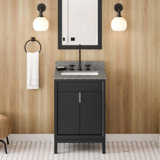 Hardware Resources Jeffrey Alexander Theodora 24" Black Freestanding Vanity With Boulder Cultured Marble Vanity Top, Backsplash and Rectangle Undermount Sink