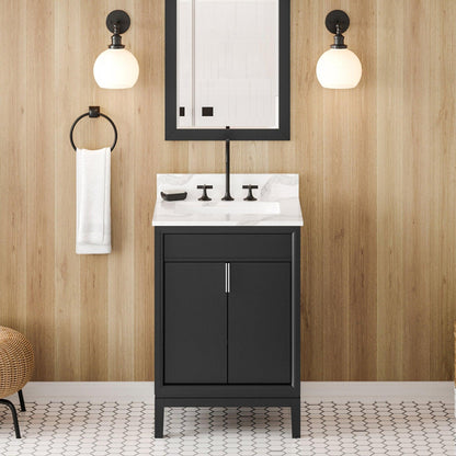 Hardware Resources Jeffrey Alexander Theodora 24" Black Freestanding Vanity With Calacatta Vienna Quartz Vanity Top, Backsplash and Rectangle Undermount Sink