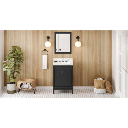 Hardware Resources Jeffrey Alexander Theodora 24" Black Freestanding Vanity With Calacatta Vienna Quartz Vanity Top, Backsplash and Rectangle Undermount Sink