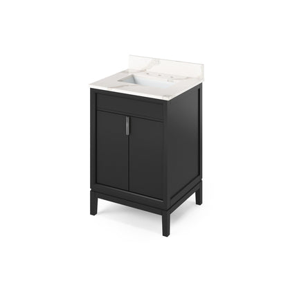 Hardware Resources Jeffrey Alexander Theodora 24" Black Freestanding Vanity With Calacatta Vienna Quartz Vanity Top, Backsplash and Rectangle Undermount Sink