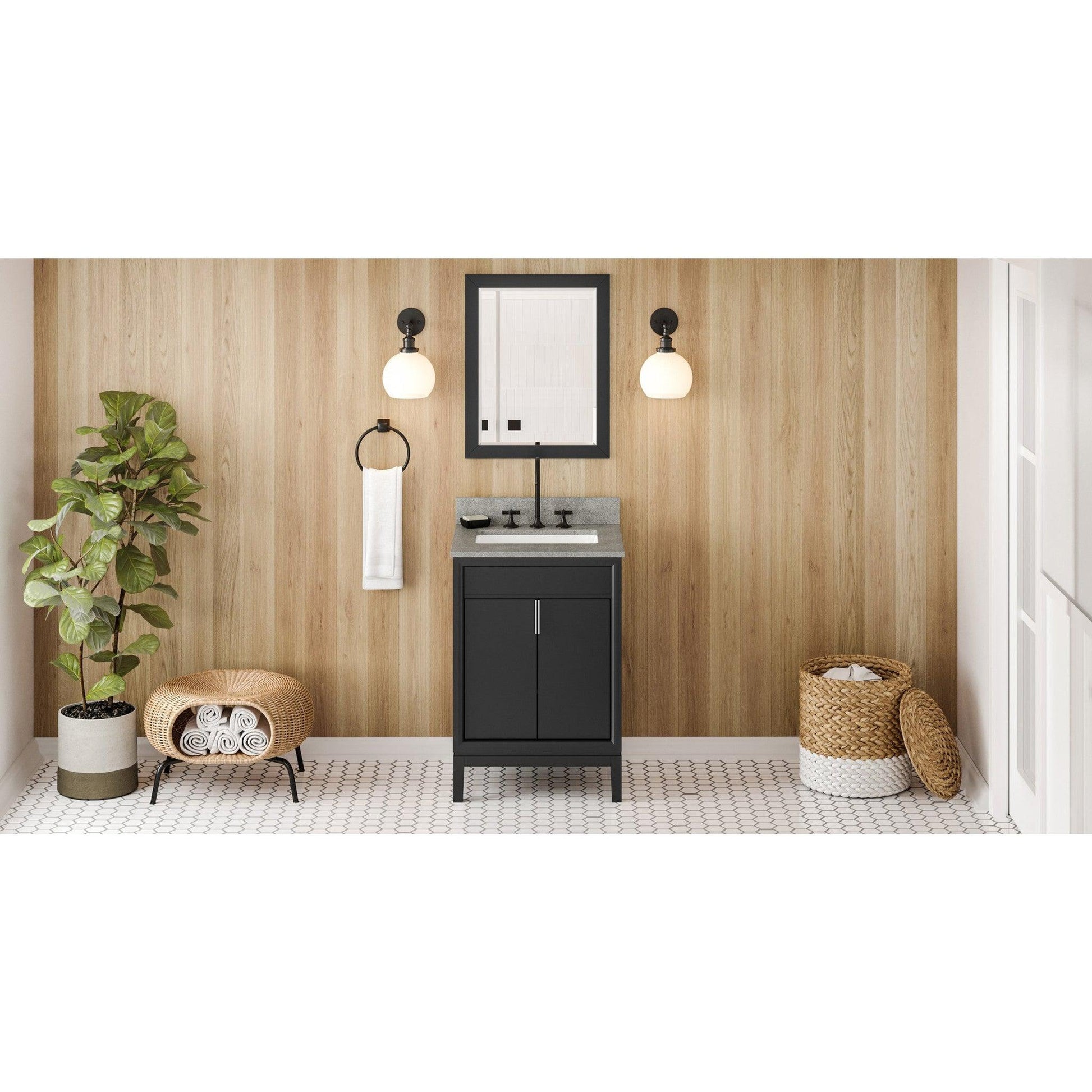 Hardware Resources Jeffrey Alexander Theodora 24" Black Freestanding Vanity With Steel Gray Cultured Marble Vanity Top, Backsplash and Rectangle Undermount Sink