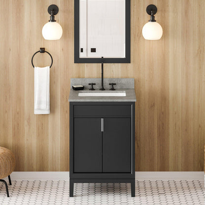 Hardware Resources Jeffrey Alexander Theodora 24" Black Freestanding Vanity With Steel Gray Cultured Marble Vanity Top, Backsplash and Rectangle Undermount Sink