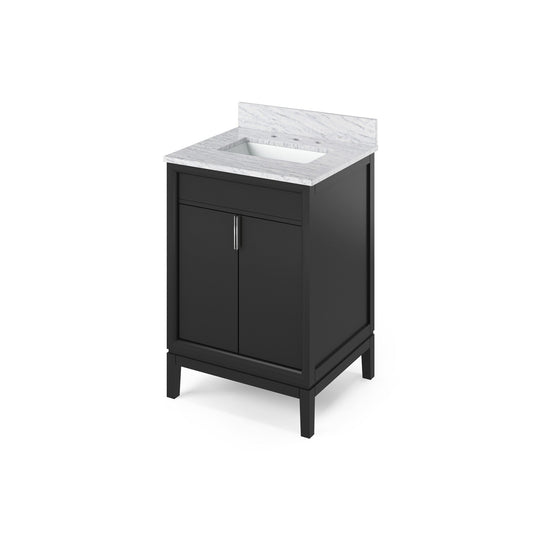 Hardware Resources Jeffrey Alexander Theodora 24" Black Freestanding Vanity With White Carrara Marble Vanity Top, Backsplash and Rectangle Undermount Sink