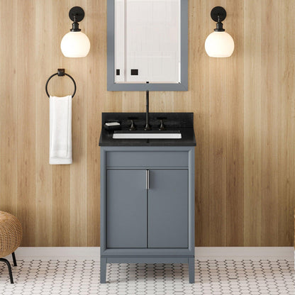 Hardware Resources Jeffrey Alexander Theodora 24" Blue Steel Freestanding Vanity With Black Granite Vanity Top, Backsplash and Rectangle Undermount Sink