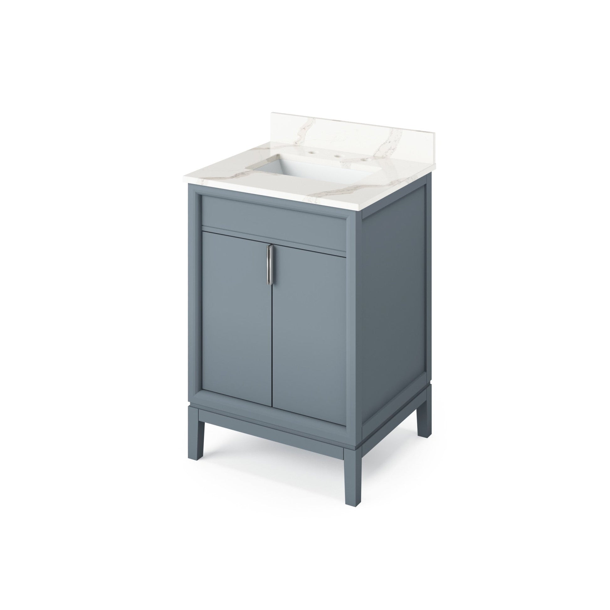 Hardware Resources Jeffrey Alexander Theodora 24" Blue Steel Freestanding Vanity With Calacatta Vienna Quartz Vanity Top, Backsplash and Rectangle Undermount Sink