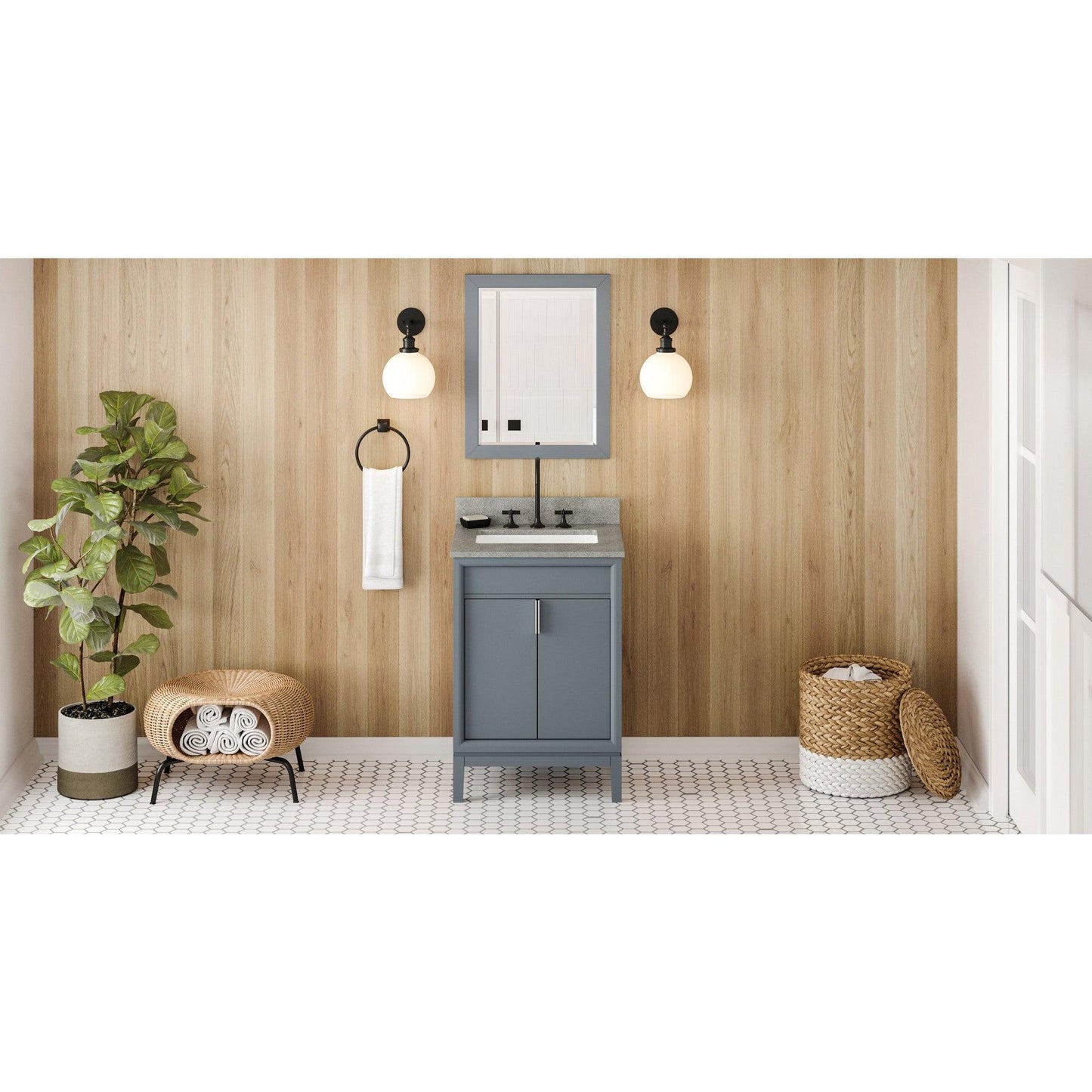 Hardware Resources Jeffrey Alexander Theodora 24" Blue Steel Freestanding Vanity With Steel Gray Cultured Marble Vanity Top, Backsplash and Rectangle Undermount Sink