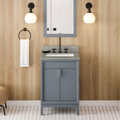 Hardware Resources Jeffrey Alexander Theodora 24" Blue Steel Freestanding Vanity With Steel Gray Cultured Marble Vanity Top, Backsplash and Rectangle Undermount Sink