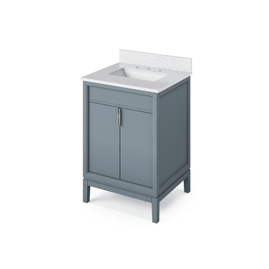 Hardware Resources Jeffrey Alexander Theodora 24" Blue Steel Freestanding Vanity With White Carrara Marble Vanity Top, Backsplash and Rectangle Undermount Sink