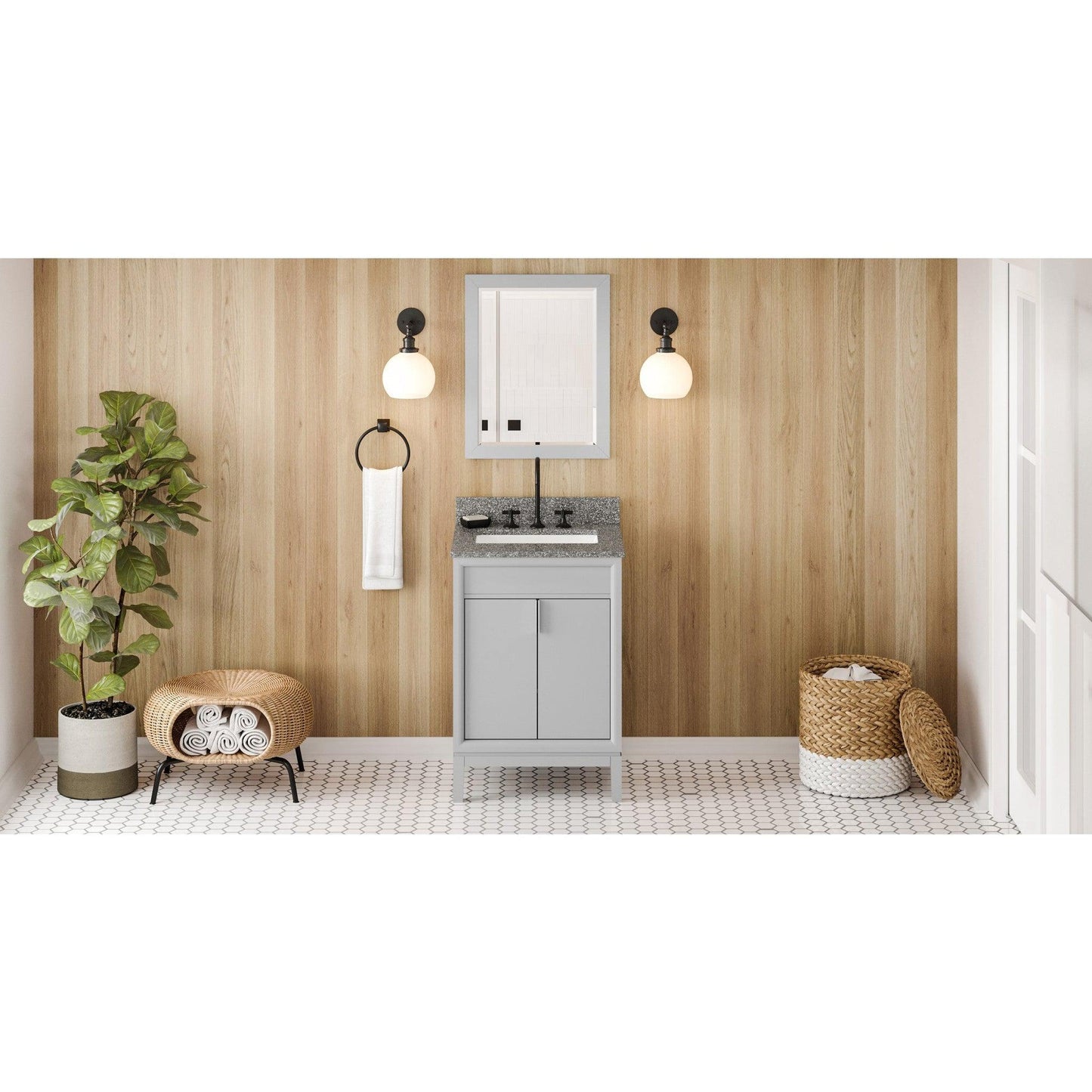 Hardware Resources Jeffrey Alexander Theodora 24" Grey Freestanding Vanity With Boulder Cultured Marble Vanity Top, Backsplash and Rectangle Undermount Sink