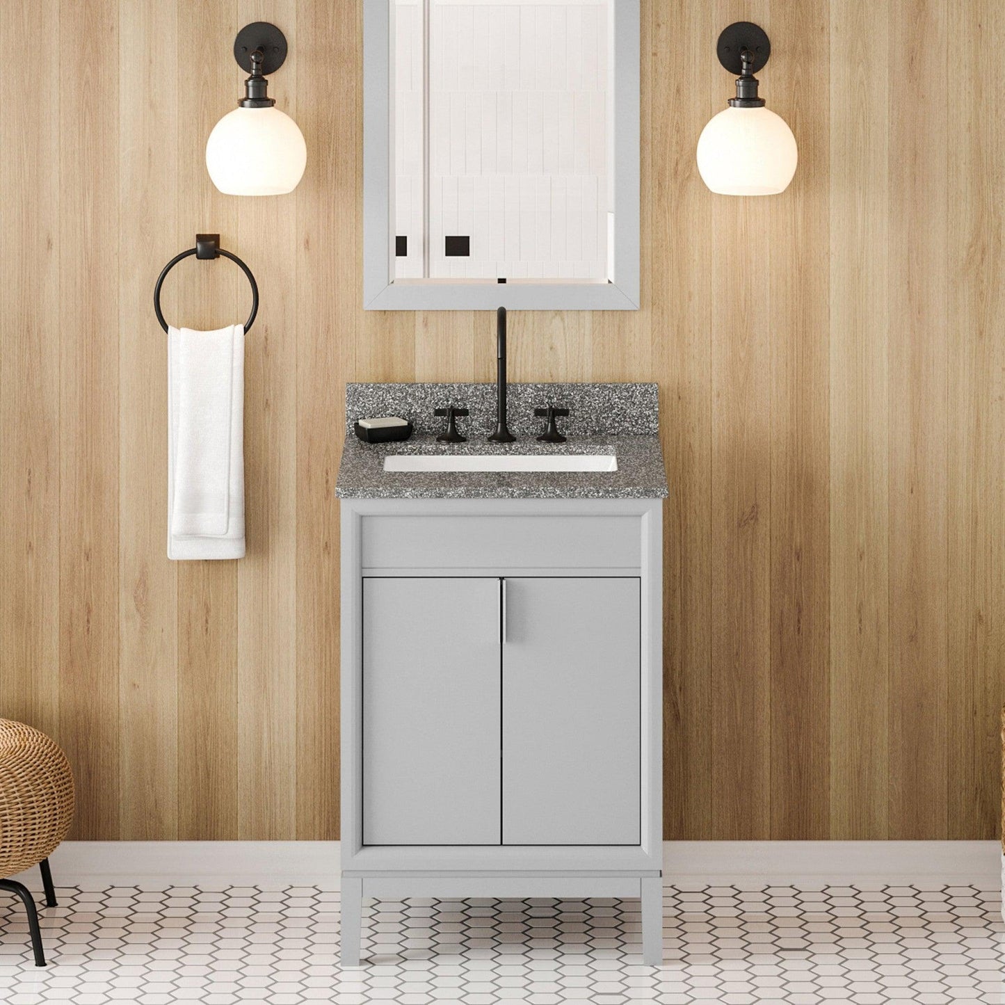 Hardware Resources Jeffrey Alexander Theodora 24" Grey Freestanding Vanity With Boulder Cultured Marble Vanity Top, Backsplash and Rectangle Undermount Sink