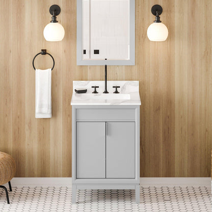 Hardware Resources Jeffrey Alexander Theodora 24" Grey Freestanding Vanity With Calacatta Vienna Quartz Vanity Top, Backsplash and Rectangle Undermount Sink