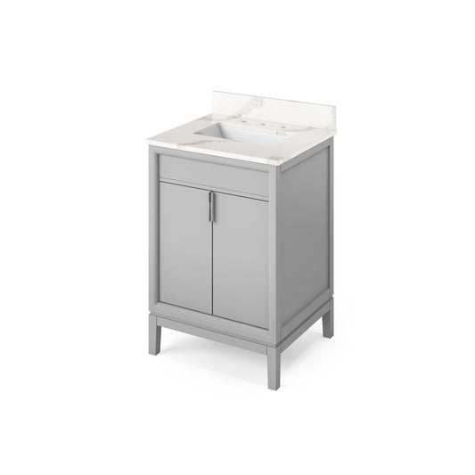 Hardware Resources Jeffrey Alexander Theodora 24" Grey Freestanding Vanity With Calacatta Vienna Quartz Vanity Top, Backsplash and Rectangle Undermount Sink