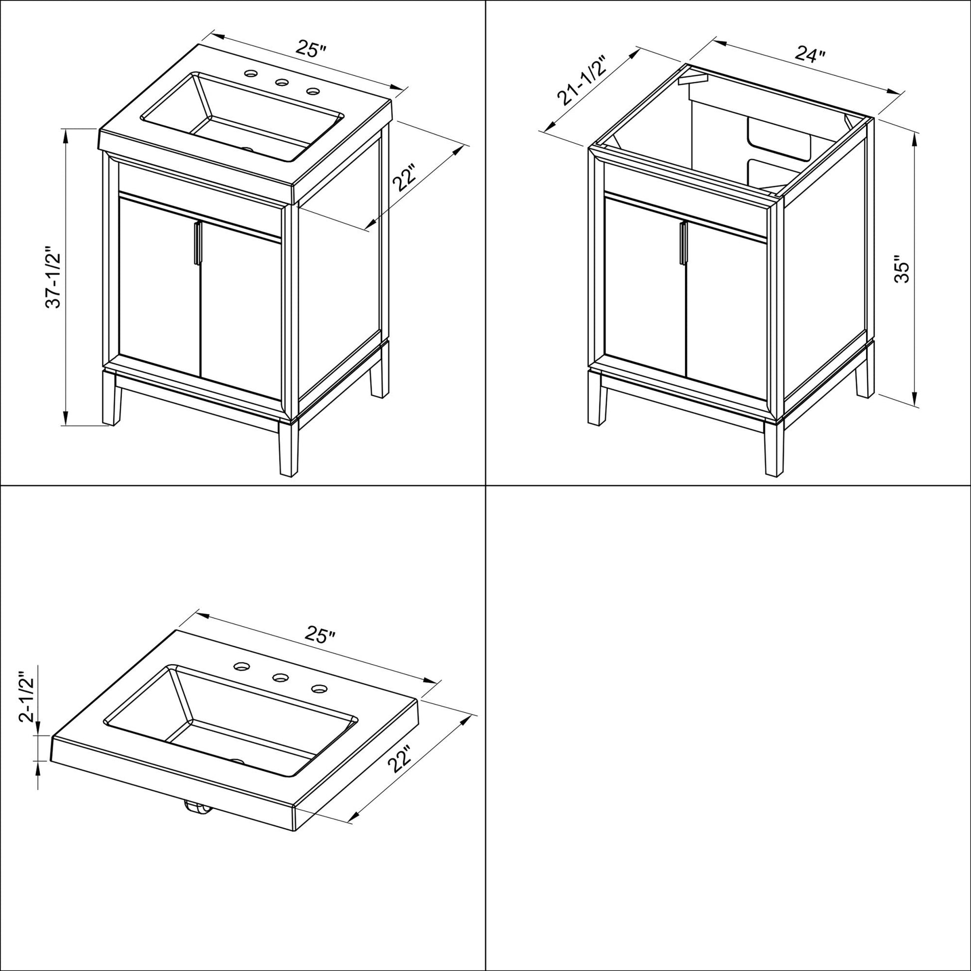 Hardware Resources Jeffrey Alexander Theodora 24" Grey Freestanding Vanity With Lavante Cultured Marble Vessel Vanity Top, Backsplash and Rectangle Undermount Sink