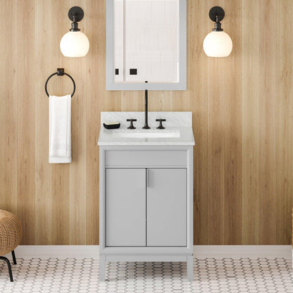 Hardware Resources Jeffrey Alexander Theodora 24" Grey Freestanding Vanity With White Carrara Marble Vanity Top, Backsplash and Rectangle Undermount Sink