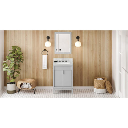 Hardware Resources Jeffrey Alexander Theodora 24" Grey Freestanding Vanity With White Carrara Marble Vanity Top, Backsplash and Rectangle Undermount Sink