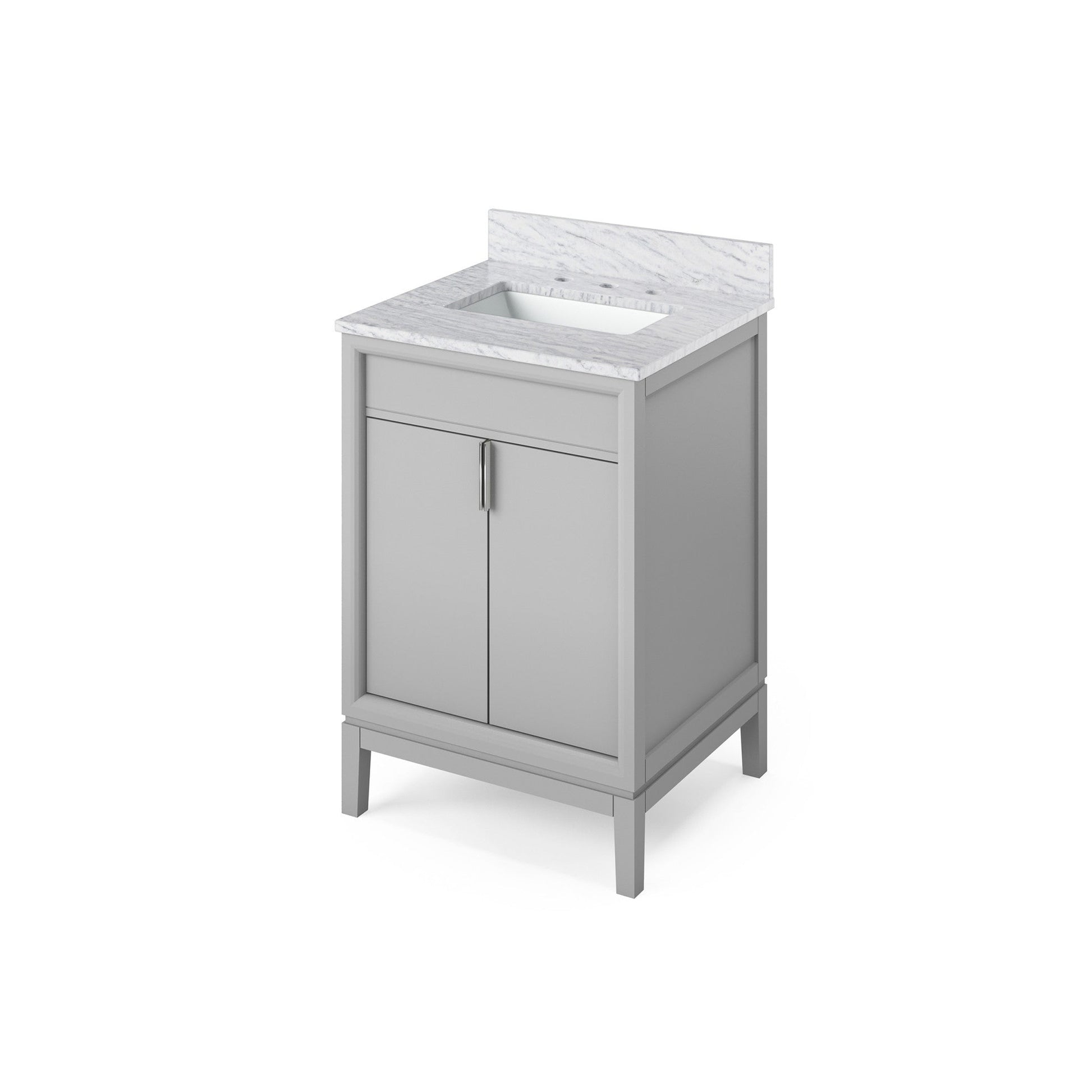 Hardware Resources Jeffrey Alexander Theodora 24" Grey Freestanding Vanity With White Carrara Marble Vanity Top, Backsplash and Rectangle Undermount Sink