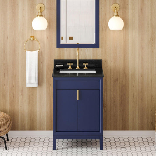 Hardware Resources Jeffrey Alexander Theodora 24" Hale Blue Freestanding Vanity With Black Granite Vanity Top, Backsplash and Rectangle Undermount Sink