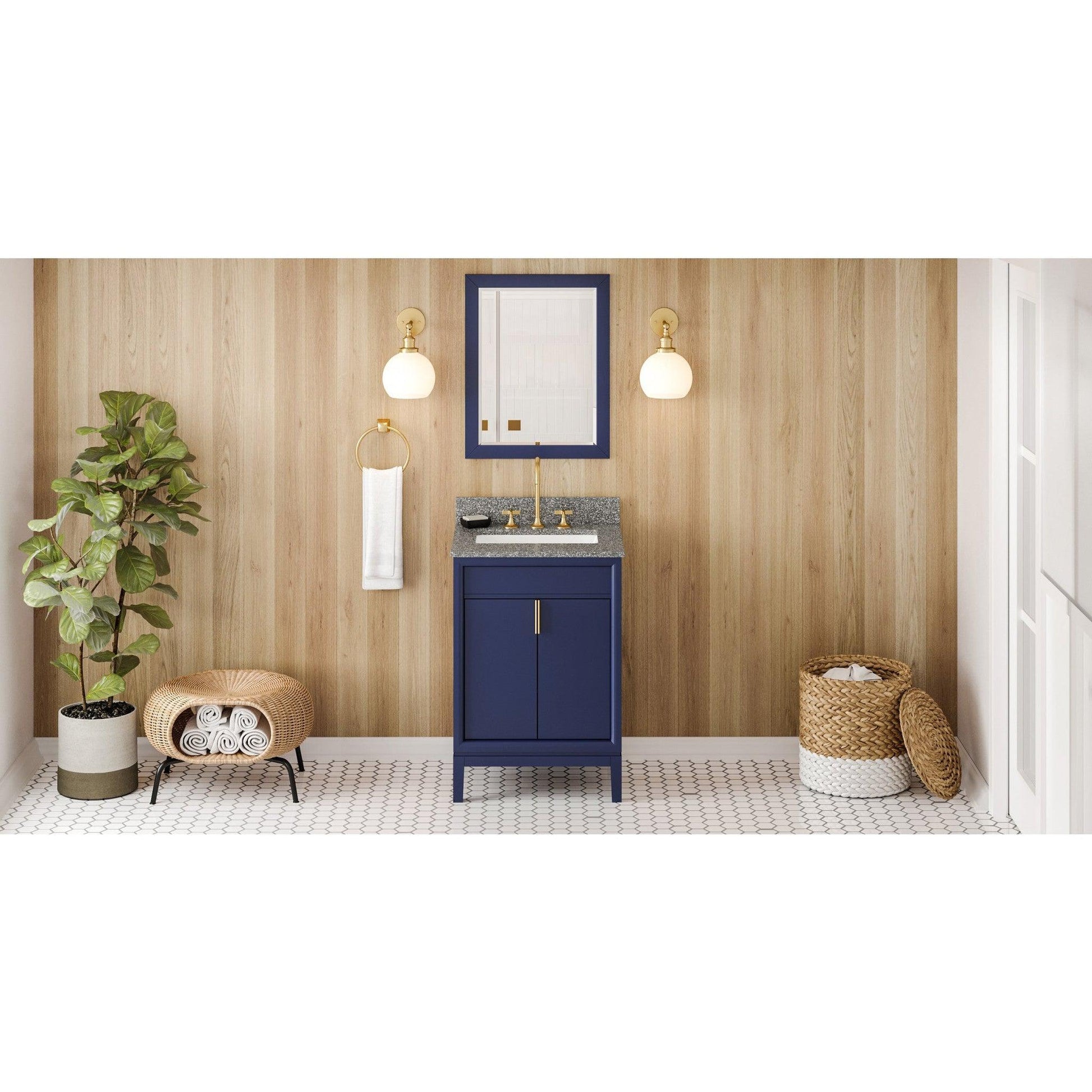 Hardware Resources Jeffrey Alexander Theodora 24" Hale Blue Freestanding Vanity With Boulder Cultured Marble Vanity Top, Backsplash and Rectangle Undermount Sink