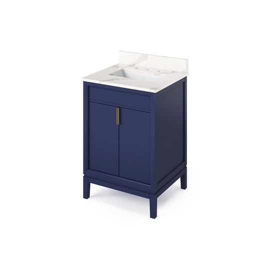 Hardware Resources Jeffrey Alexander Theodora 24" Hale Blue Freestanding Vanity With Calacatta Vienna Quartz Vanity Top, Backsplash and Rectangle Undermount Sink