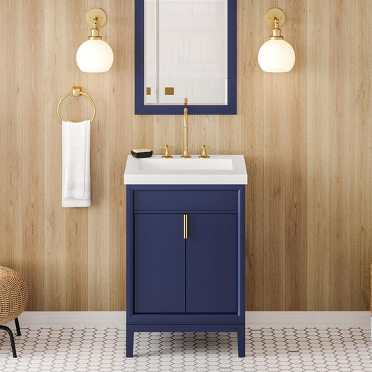 Hardware Resources Jeffrey Alexander Theodora 24" Hale Blue Freestanding Vanity With Lavante Cultured Marble Vessel Vanity Top, Backsplash and Rectangle Undermount Sink