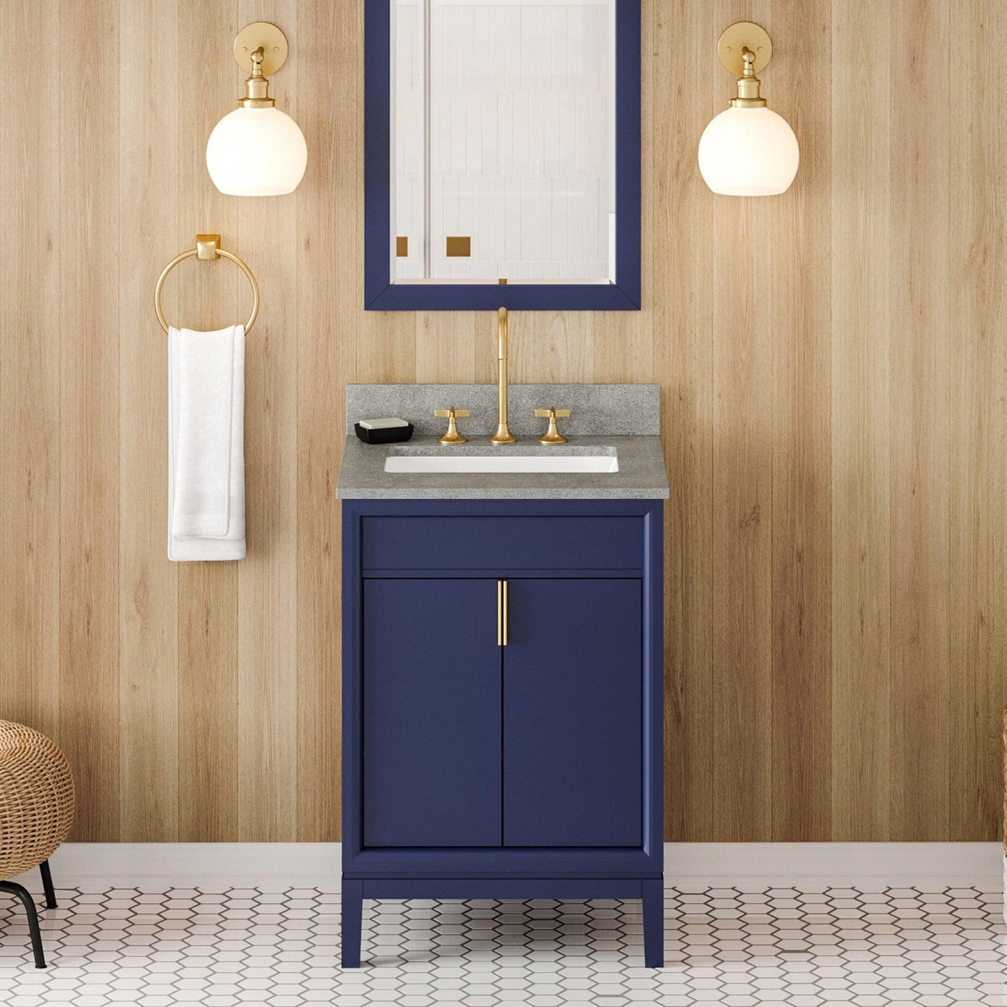 Hardware Resources Jeffrey Alexander Theodora 24" Hale Blue Freestanding Vanity With Steel Gray Cultured Marble Vanity Top, Backsplash and Rectangle Undermount Sink