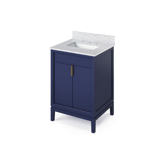 Hardware Resources Jeffrey Alexander Theodora 24" Hale Blue Freestanding Vanity With White Carrara Marble Vanity Top, Backsplash and Rectangle Undermount Sink