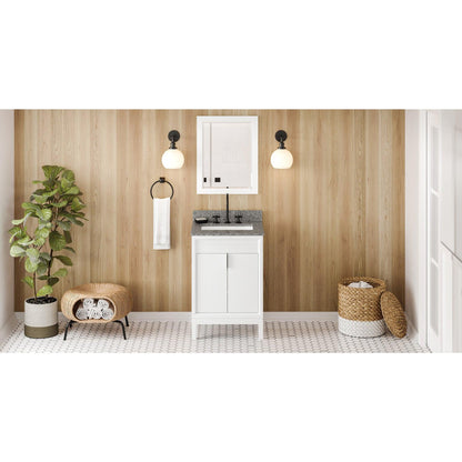 Hardware Resources Jeffrey Alexander Theodora 24" White Freestanding Vanity With Boulder Cultured Marble Vanity Top, Backsplash and Rectangle Undermount Sink