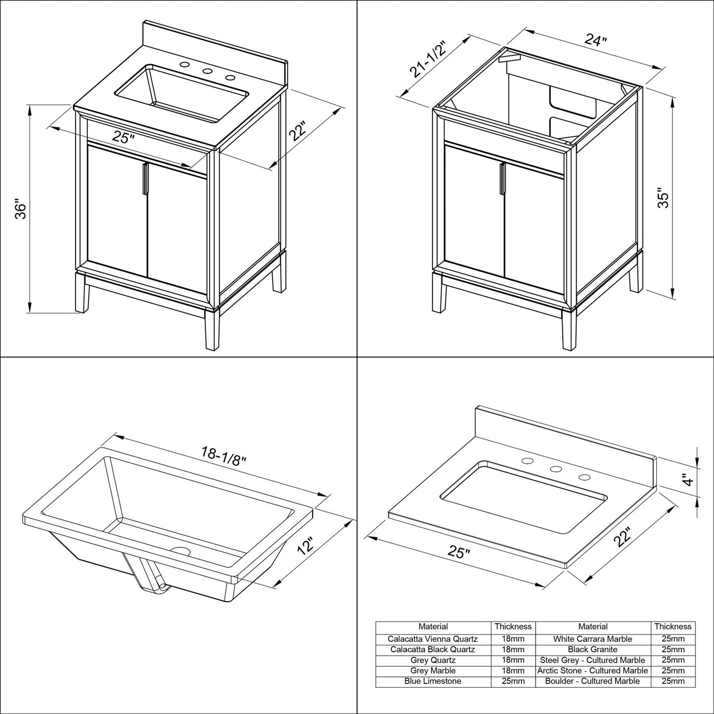 Hardware Resources Jeffrey Alexander Theodora 24" White Freestanding Vanity With White Carrara Marble Vanity Top, Backsplash and Rectangle Undermount Sink