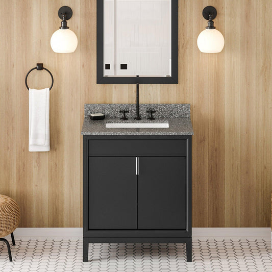 Hardware Resources Jeffrey Alexander Theodora 30" Black Freestanding Vanity With Boulder Cultured Marble Vanity Top, Backsplash and Rectangle Undermount Sink