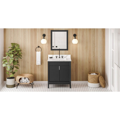 Hardware Resources Jeffrey Alexander Theodora 30" Black Freestanding Vanity With Calacatta Vienna Quartz Vanity Top, Backsplash and Rectangle Undermount Sink