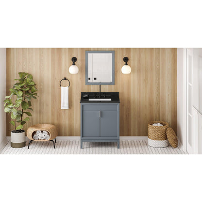 Hardware Resources Jeffrey Alexander Theodora 30" Blue Steel Freestanding Vanity With Black Granite Vanity Top, Backsplash and Rectangle Undermount Sink