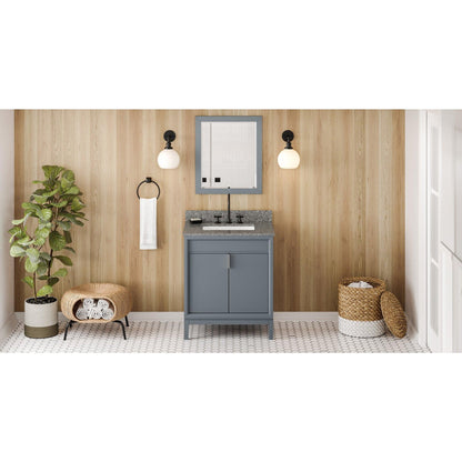 Hardware Resources Jeffrey Alexander Theodora 30" Blue Steel Freestanding Vanity With Boulder Cultured Marble Vanity Top, Backsplash and Rectangle Undermount Sink