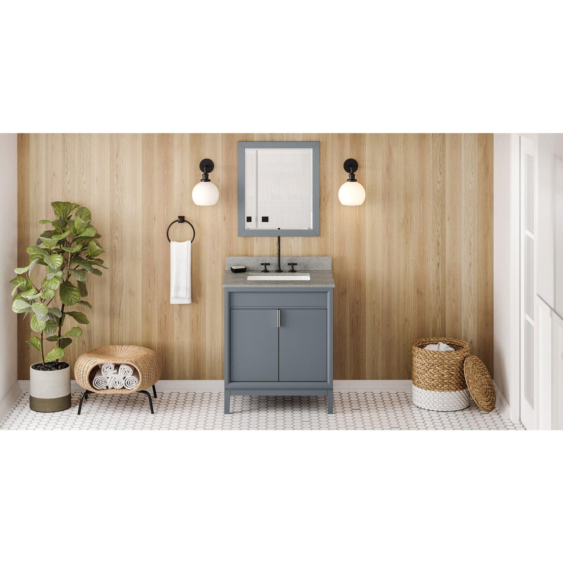 Hardware Resources Jeffrey Alexander Theodora 30" Blue Steel Freestanding Vanity With Steel Gray Cultured Marble Vanity Top, Backsplash and Rectangle Undermount Sink