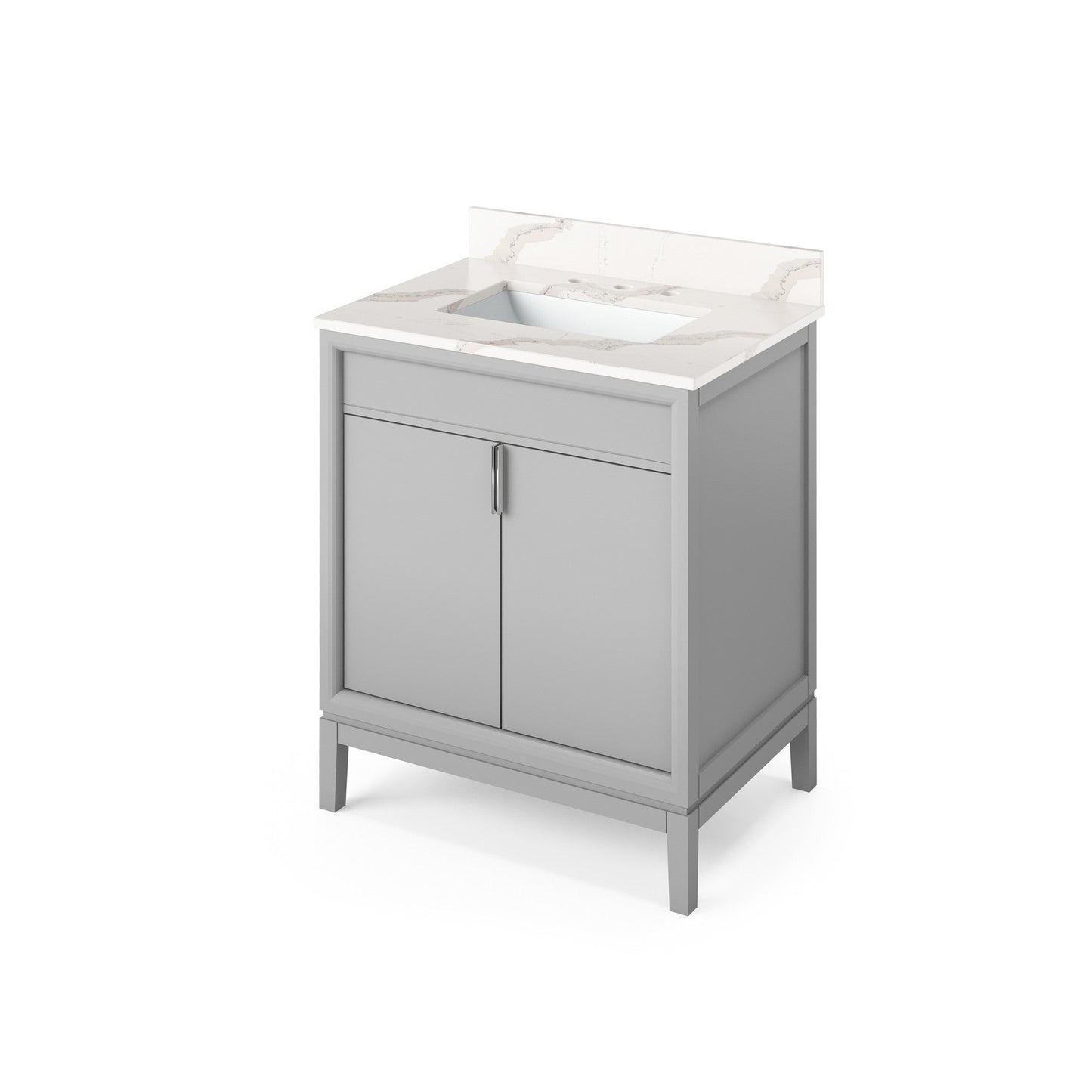 Hardware Resources Jeffrey Alexander Theodora 30" Grey Freestanding Vanity With Calacatta Vienna Quartz Vanity Top, Backsplash and Rectangle Undermount Sink