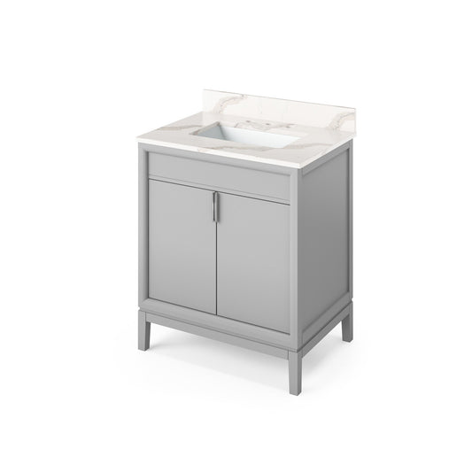 Hardware Resources Jeffrey Alexander Theodora 30" Grey Freestanding Vanity With Calacatta Vienna Quartz Vanity Top, Backsplash and Rectangle Undermount Sink