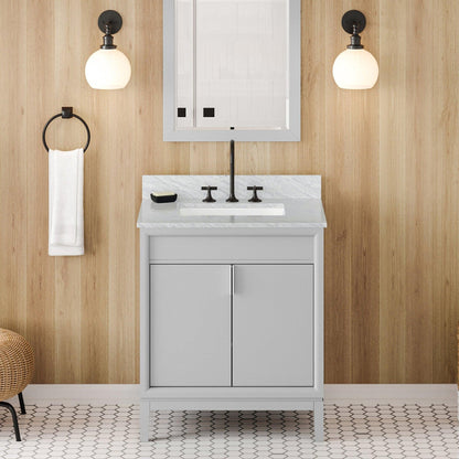 Hardware Resources Jeffrey Alexander Theodora 30" Grey Freestanding Vanity With White Carrara Marble Vanity Top, Backsplash and Rectangle Undermount Sink