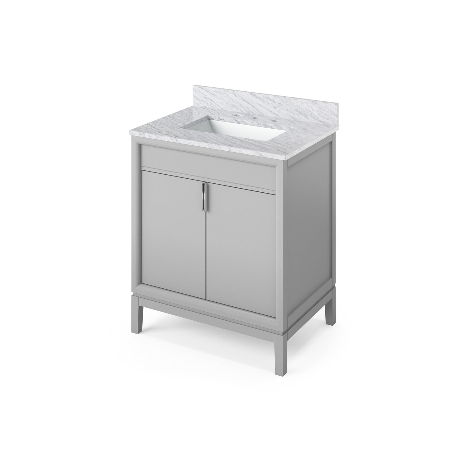 Hardware Resources Jeffrey Alexander Theodora 30" Grey Freestanding Vanity With White Carrara Marble Vanity Top, Backsplash and Rectangle Undermount Sink