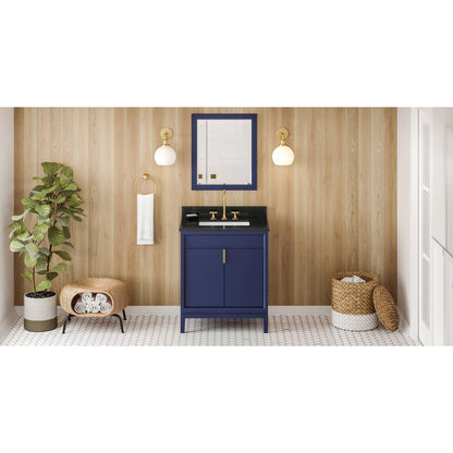 Hardware Resources Jeffrey Alexander Theodora 30" Hale Blue Freestanding Vanity With Black Granite Vanity Top, Backsplash and Rectangle Undermount Sink