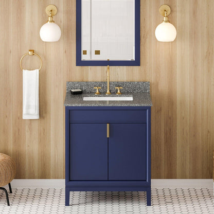 Hardware Resources Jeffrey Alexander Theodora 30" Hale Blue Freestanding Vanity With Boulder Cultured Marble Vanity Top, Backsplash and Rectangle Undermount Sink