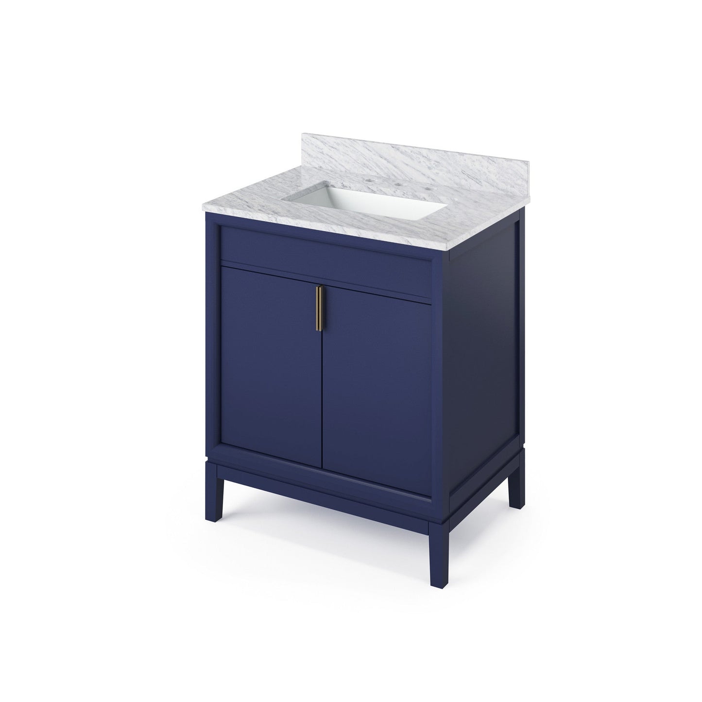 Hardware Resources Jeffrey Alexander Theodora 30" Hale Blue Freestanding Vanity With White Carrara Marble Vanity Top, Backsplash and Rectangle Undermount Sink