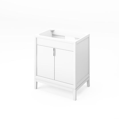 Hardware Resources Jeffrey Alexander Theodora 30" White Freestanding Vanity With Boulder Cultured Marble Vanity Top, Backsplash and Rectangle Undermount Sink