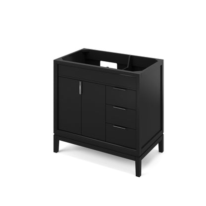 Hardware Resources Jeffrey Alexander Theodora 36" Black Freestanding Vanity With Left Offset, Black Granite Vanity Top, Backsplash and Rectangle Undermount Sink