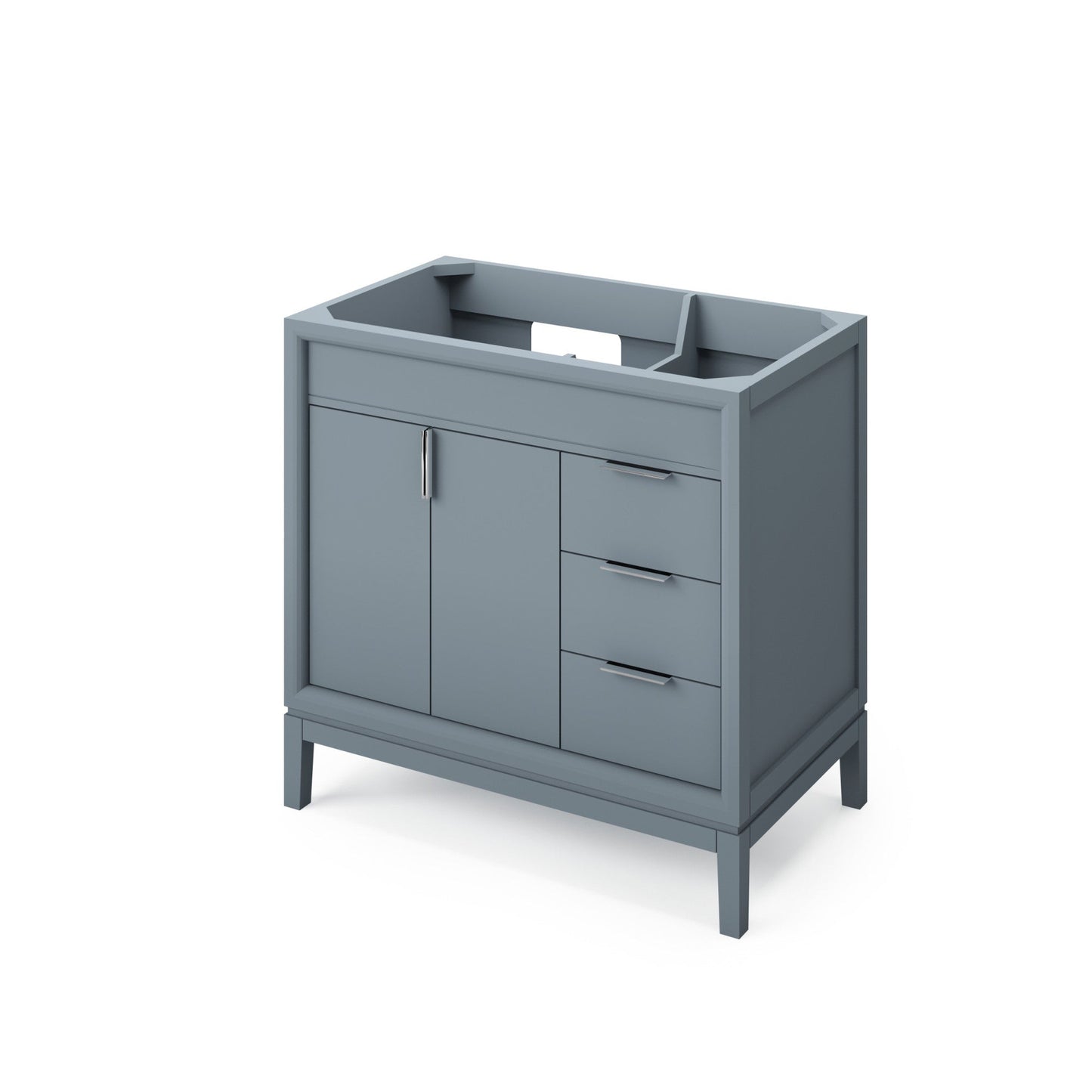 Hardware Resources Jeffrey Alexander Theodora 36" Blue Steel Freestanding Vanity With Left Offset, Black Granite Vanity Top, Backsplash and Rectangle Undermount Sink