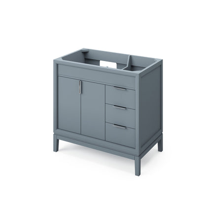 Hardware Resources Jeffrey Alexander Theodora 36" Blue Steel Freestanding Vanity With Left Offset, White Carrara Marble Vanity Top, Backsplash and Rectangle Undermount Sink