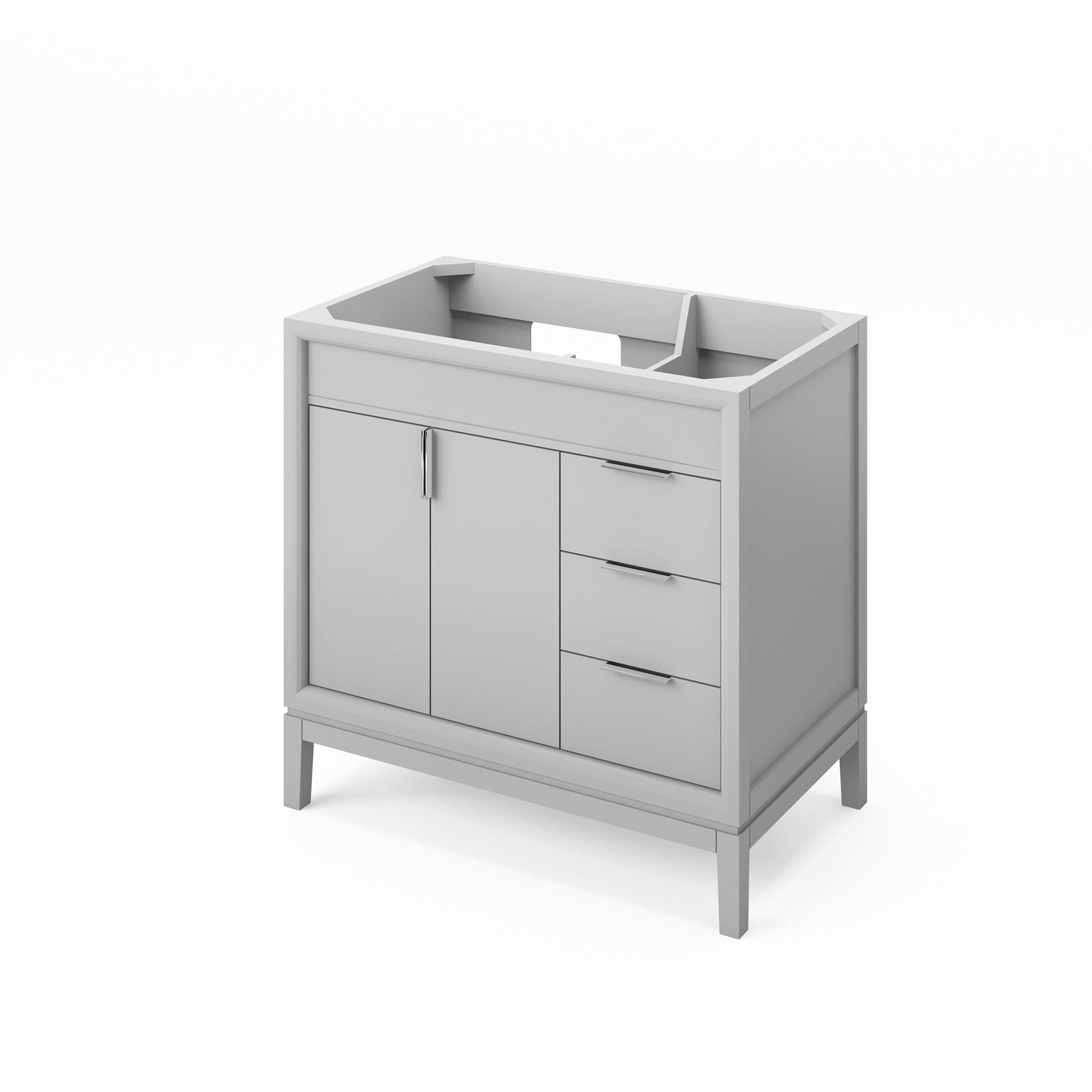 Hardware Resources Jeffrey Alexander Theodora 36" Grey Freestanding Vanity With Left Offset, Black Granite Vanity Top, Backsplash and Rectangle Undermount Sink