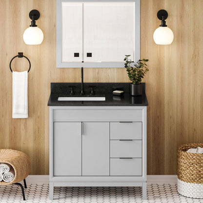 Hardware Resources Jeffrey Alexander Theodora 36" Grey Freestanding Vanity With Left Offset, Black Granite Vanity Top, Backsplash and Rectangle Undermount Sink