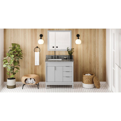 Hardware Resources Jeffrey Alexander Theodora 36" Grey Freestanding Vanity With Left Offset, Boulder Vanity Cultured Marble Vanity Top, Backsplash and Rectangle Undermount Sink