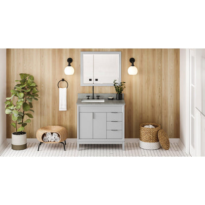 Hardware Resources Jeffrey Alexander Theodora 36" Grey Freestanding Vanity With Left Offset, Steel Gray Cultured Marble Vanity Top, Backsplash and Rectangle Undermount Sink